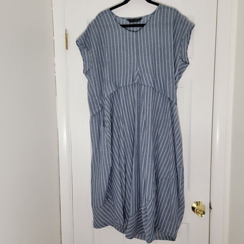 MOYURU Japan Maxi Dress Lightweight Cotton Striped Asymmetric Relaxed Fit V-neck